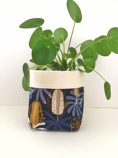Banksia Pot Plant Cover - Reversible Calico Cover, Australian Native, Floral