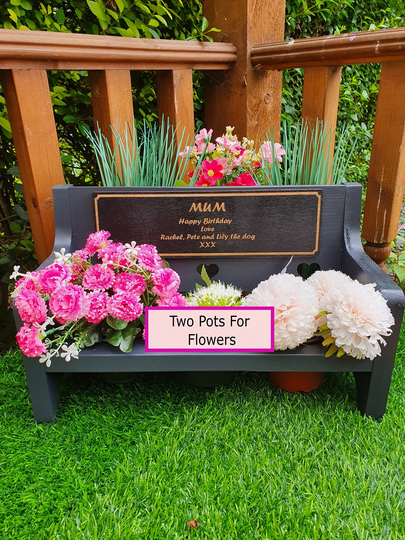 Memorial Dedication Bench Planter, Personalised Engraved Plaque, Gift Message