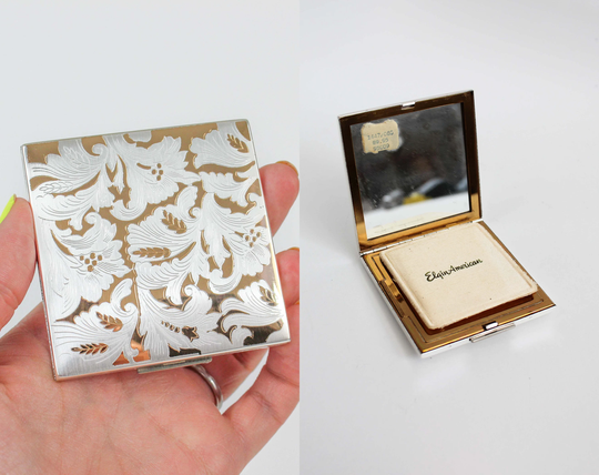 Unused Vintage Powder Compact | Elgin American Silver & Gold Tone
