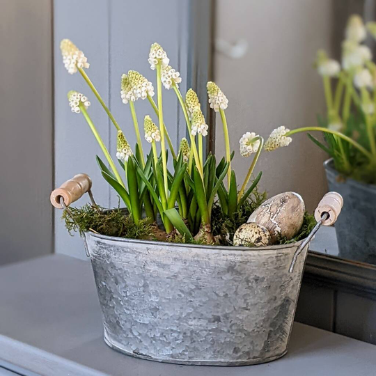 Oval Zinc Planter With Wooden Handles Set Of Two