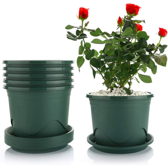 Echoo - 16cm breathable flower pot with saucer, set of 6, plastic growing pot, herb pot for indoor