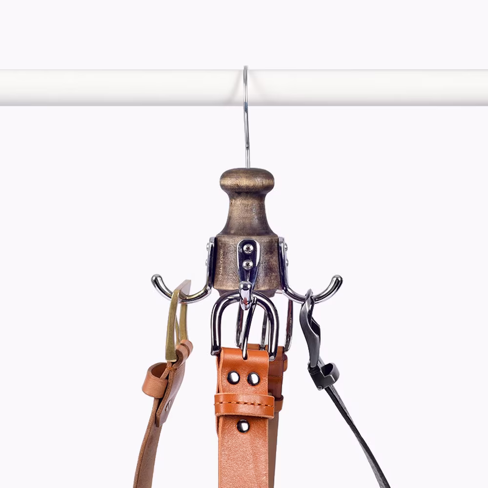 Handcrafted Wood Belt Holder, Rotating Hanger, Wood Organizer, Swivel Hooks, Tie Rack, Scarf Rack, Gift For Dad