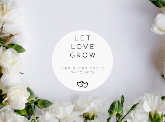Personalised Let Love Grow Labels Stickers | Wedding Favours Planning Wholesale Bulk Orders Available Round