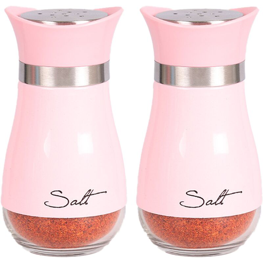 Salt and Pepper Shakers Elegant w/ Clear Glass Bottom | Compact Cooking, Kitchen and Dining Room Use pink