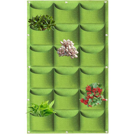 Qersta - 1.0m×0.5m Planting Bag, Green Hanging Planting Grow Bags, 18 Hanging Pockets for Vertical Wall Planter, Outdoor Indoor Gardening Grow Bag,