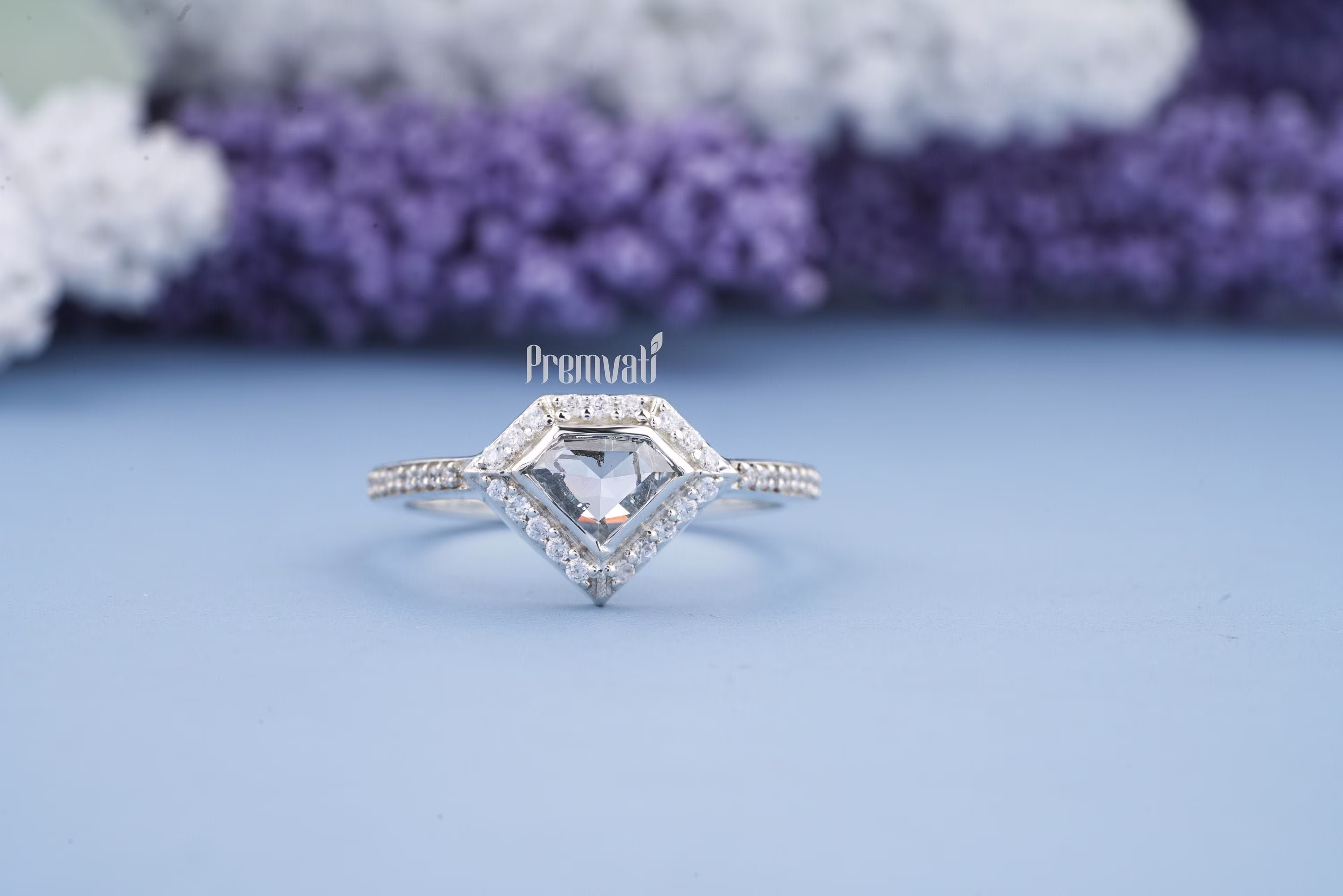 Grey Moissanite Salt & Pepper Diamond Ring, Halo Pentagon Cut Engagement Antique Style Art Deco Simple Wedding Ring For Bride