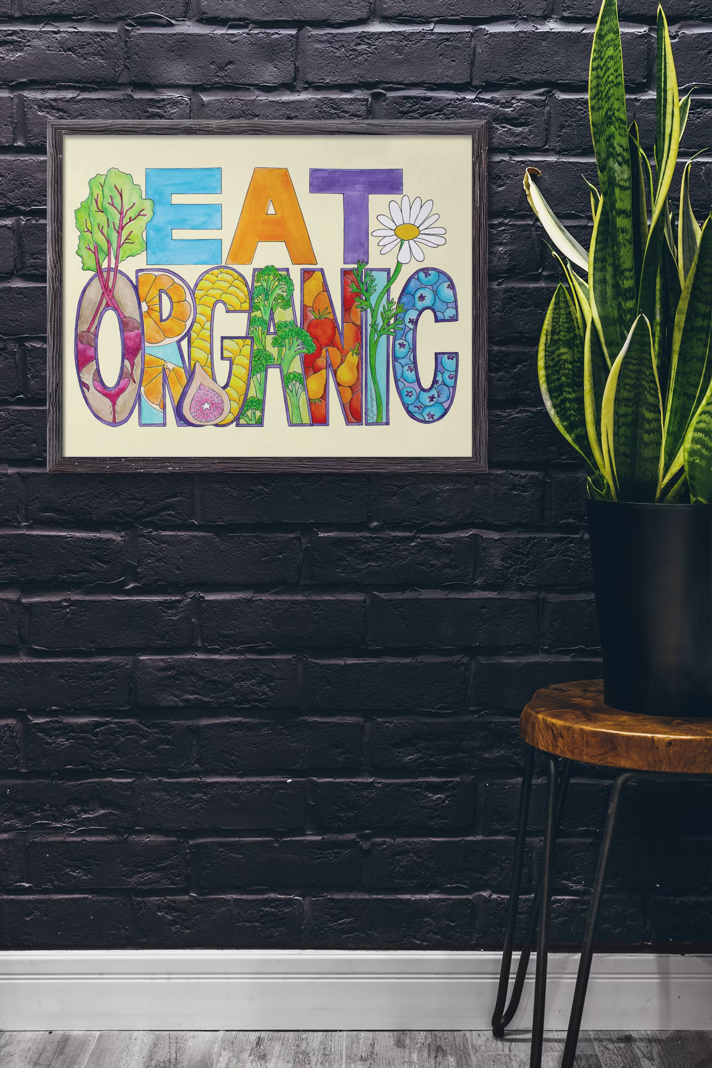 Art Print Eat Organic| Healthy Living| Real Food| Farmer's Market| Kitchen Art| Vegetarian| Vegan| 8x10 | 12x16| 16x20| 18x24