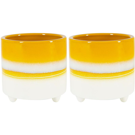 Reactive Glaze Footed Plant Pots - 14cm - Mustard - Pack of 2 - Nicola Spring