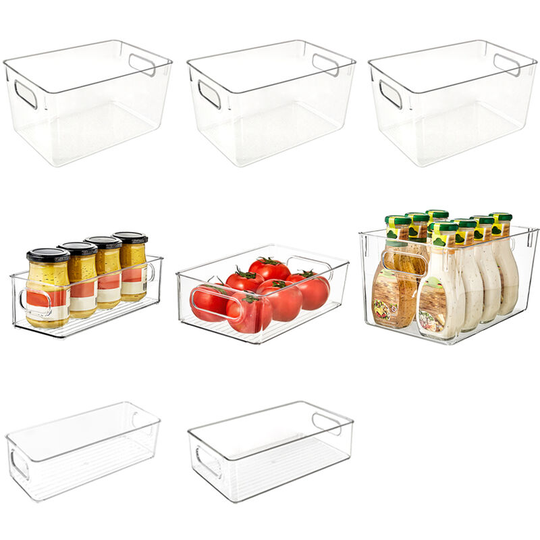 Ikayaa - 8Pcs Fridge Organizer 4 Large 2 Medium 2 Small bpa Free Fridge Organizer Set with Handle pet Transparent Stackable Suitable for Cabinet