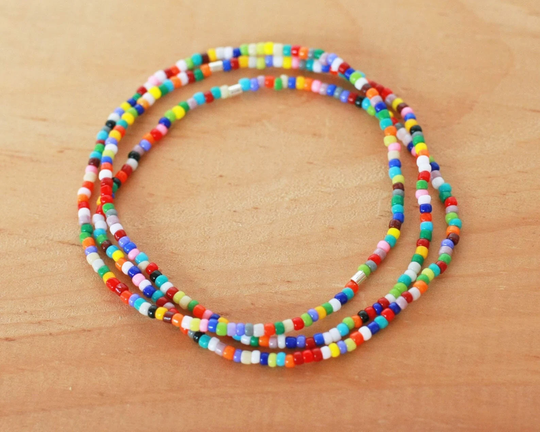 Colorful Tiny Seed Bead Stretch Bracelets, Stackable Jewelry, Set Of Three Bracelets