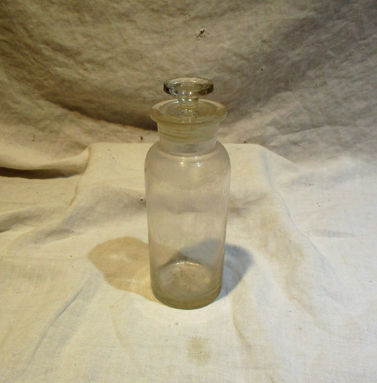 Apothecary Jar With Stopper, Large Chemical Bottle, Vintage Old Pharmacy Medicine Salvage