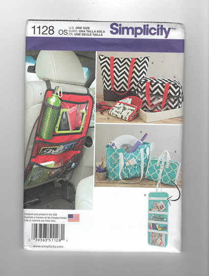 Uncut Sewing Pattern Simplicity 1128 For Organizers, Car Organizer, Coupon Tote, Craft Tote