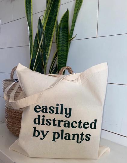 Easily Distracted By Plants | Organic Tote Market Library Bag Shopping Bag| Eco Friendly