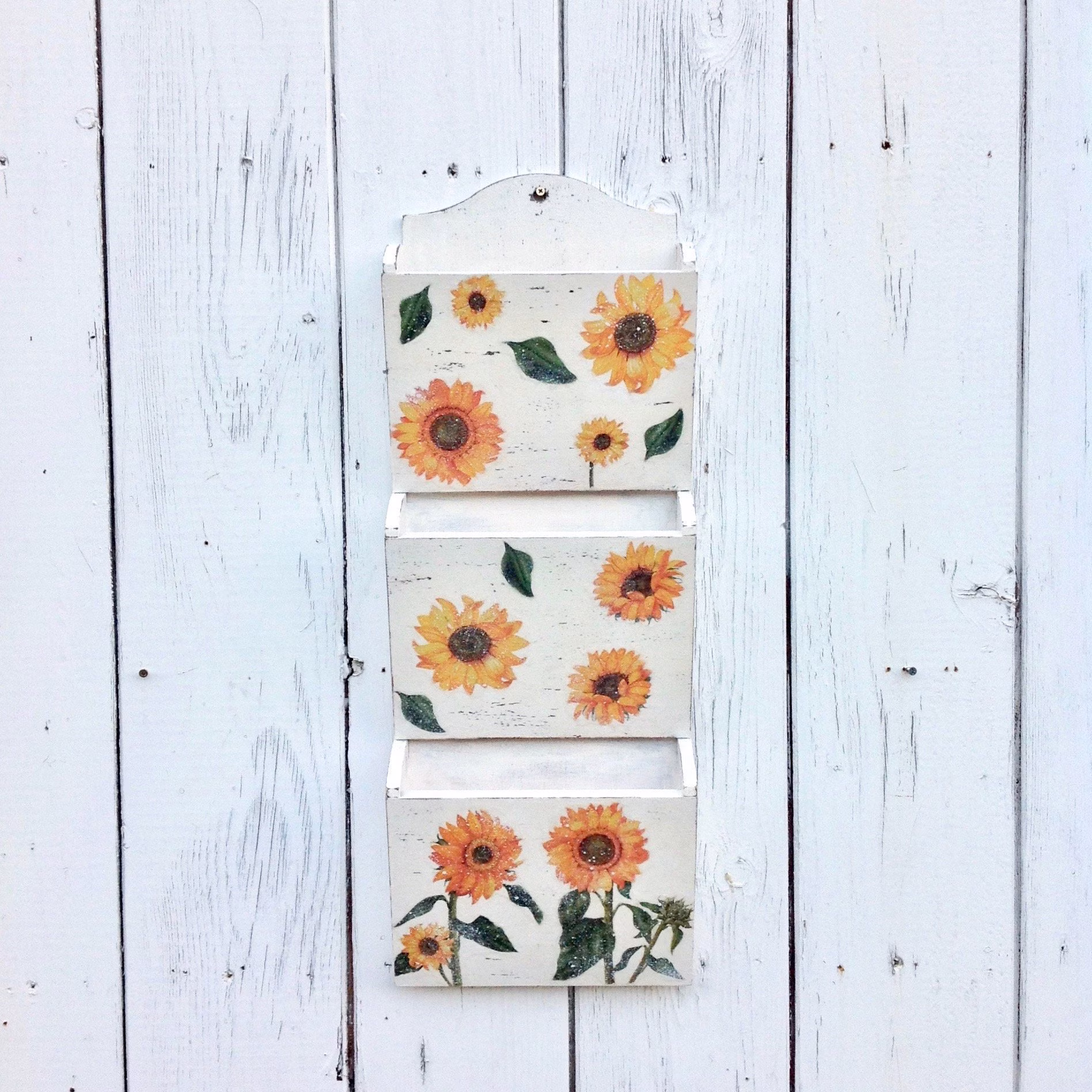 Wall Mail Organizer Slot Of 3 Holder Mail Sorter Sunflower Wood Letter Command Center Lovers Gift Christmas Ideas