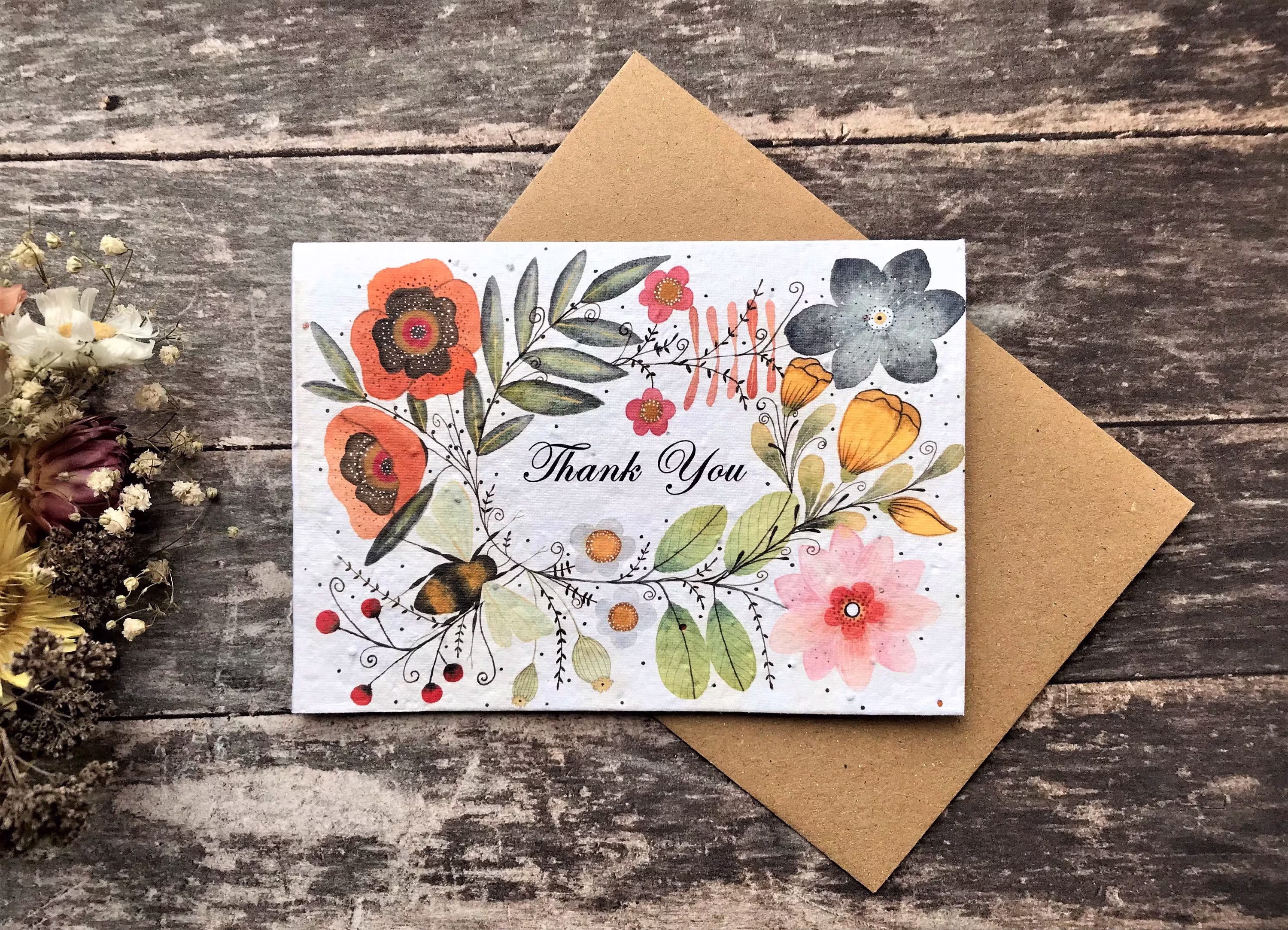 Plantable Seed Paper Thank You Card, Blank Inside, Card, Wedding Card , Flower Card, Vintage Inspired Flower You Cards