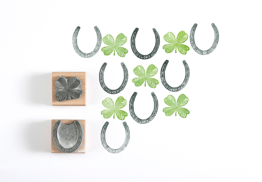 Good Luck Rubber Stamp, Lucky Four Leaf Clover & Horse Shoe Stamp