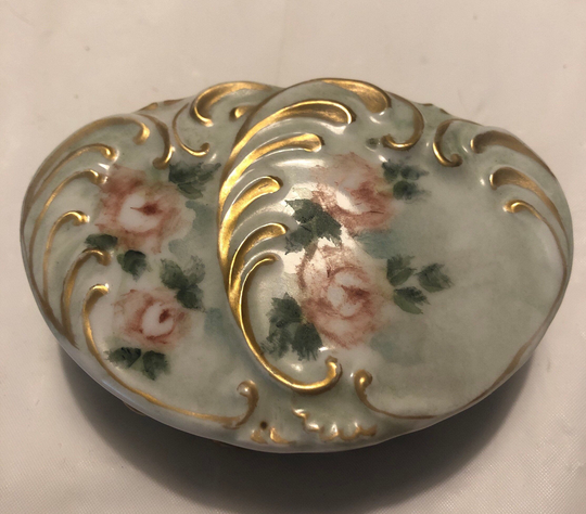 Vintage Vanity Powder Box, Hand Painted By Strauss