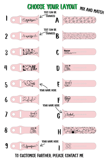 Apple Watch Silicone Sports Band/strap - Custom Engraved Nurse Doctor Design 38mm/40mm/41mm/42mm/44mm/45mm 30 Colours