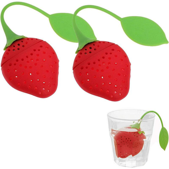 2 Pack Tea Infuser Filter, Strawberry Tea Ball Strainer with Leaf shaped Silicone Handle,Cute Ultra Fine Mesh Silicone Leaf Tea Ball Strainer Infuser