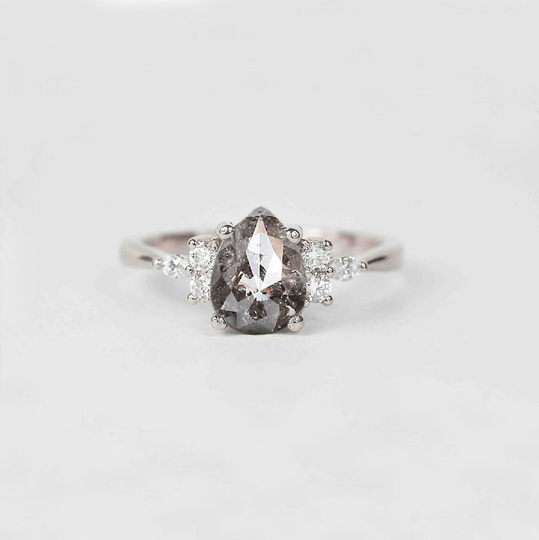 Pear Salt & Pepper Diamond Engagement Ring | Unique Cluster Wedding Bridal 9K/14K/18K White Gold For Women