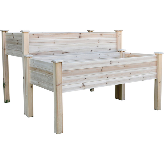 Outsunny - 2-Piece Solid Fir Wood Raised Flower Bed Vegetable Herb Grow Box Stand - Natural Wood Color