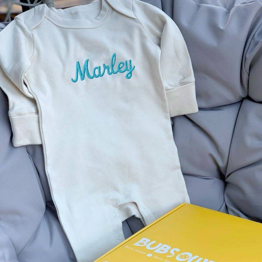 Personalised Organic Name Sleep Suit White