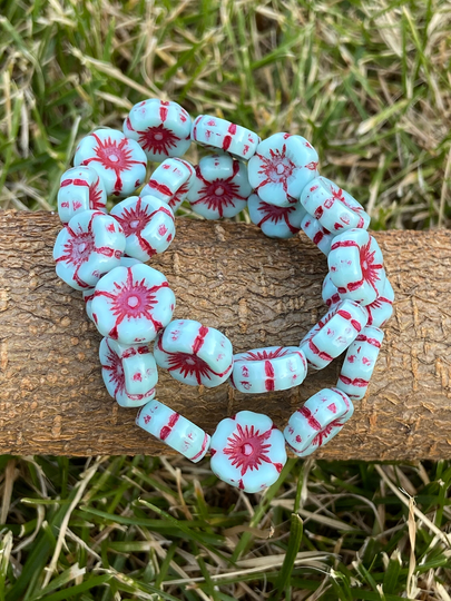 Hibiscus Flower Beads - Hawaiian Glass Czech Glass Flower 12mm 6Pcs