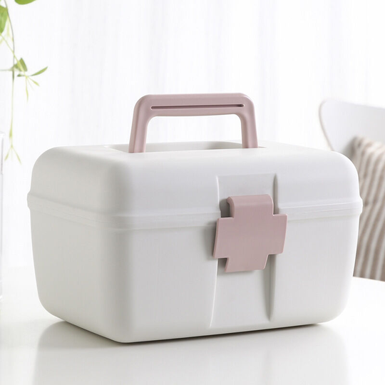 Multi-functional medicine cabinet household portable medicine portable double-layer storage box pink
