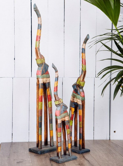 Handcrafted Set Of 3 Striped Elephants 100, 80, 60cm