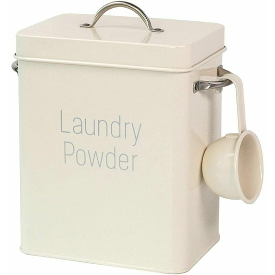 Joorrt - Laundry Powder Box with Spoon, 4L Laundry Powder Bucket, Metal Laundry Powder Storage Canister for Home Storage Beige