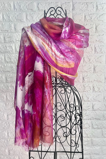 Burgundy Magenta & Rose Gold Modal Silk Scarf, All Season Lightweight Multicoloured Wearable Art Scarves