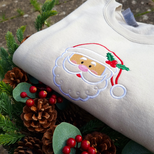 Embroidered Santa Clause Christmas Jumper, Xmas Sweater For Her, Perfect Present Gift, Hoodie Him, Festive Season, Sweatshirt