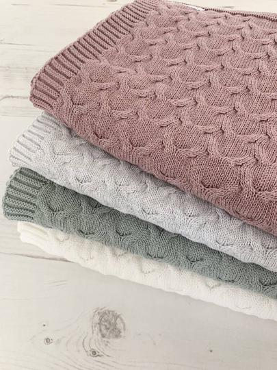 Cable Knitted Organic Baby Blanket