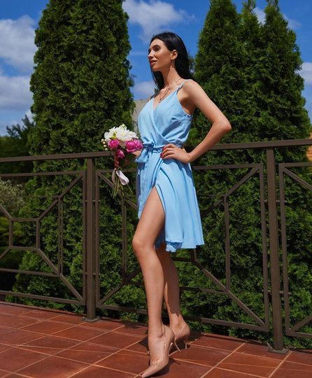 Powder Blue Mini Cocktail Dress/ Wedding Guest Summer Short Party Formal Satin Sleeveless Dress
