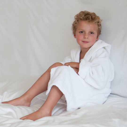 White Organic Cotton Velour Childrens Dressing Gown