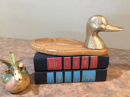Duck Valet Tray Vintage Desk Organizer, Wood Brass Tray, Head Vanity Organizer