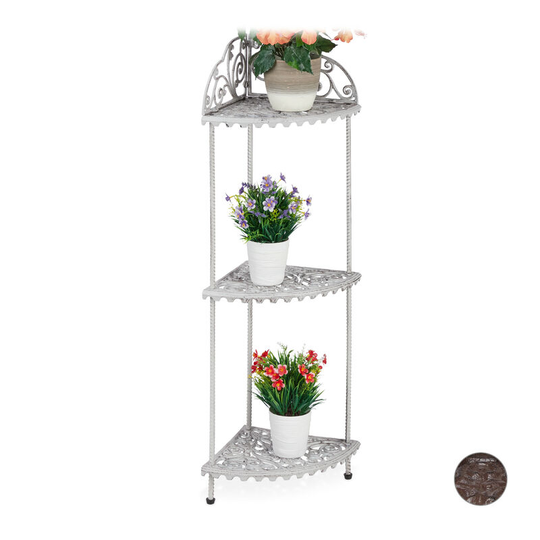 Antique Corner Shelf, 3 Tiers, Plants, Deco, Cast Iron, Vintage Design, 106 x 42 x 31 cm, Various Colours - Relaxdays