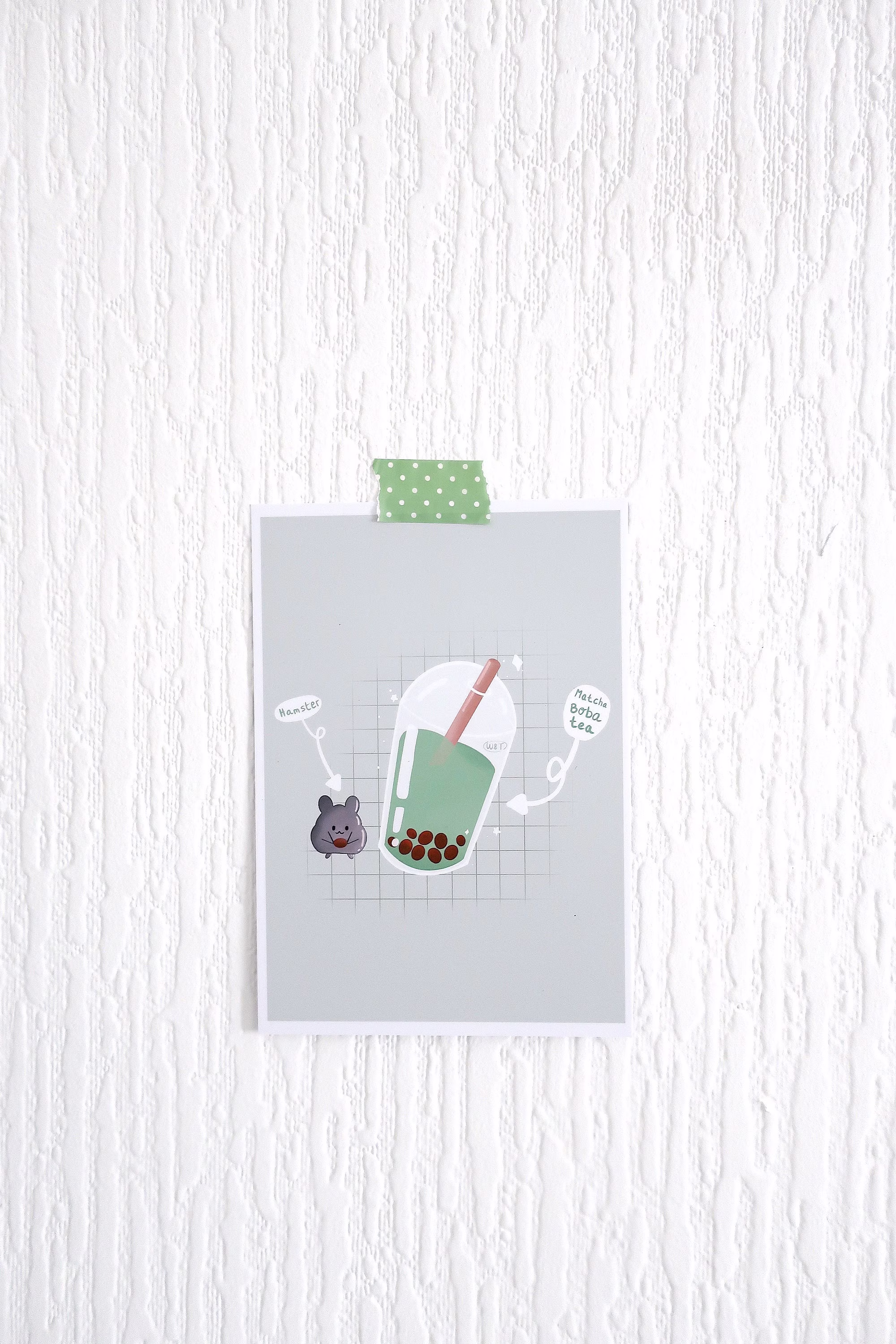 Matcha Bubble Tea Art Print // Boba Tea Drink, Cute Wall Art, Matcha Drink Print, Kawaii Aesthetic Print