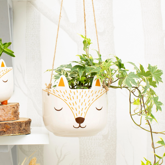 Woodland Fox Hanging Planter - Small Plant Pot Indoor Hanger Home Decor Gift Succulent Birthday Present Ideas