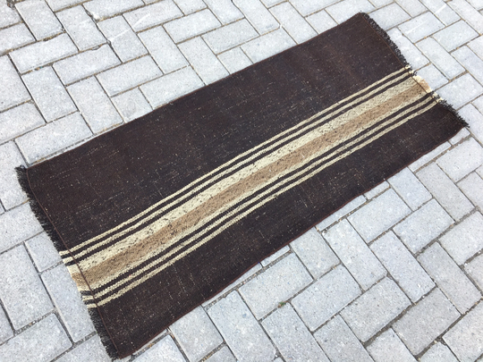 Organic Short Runner Rug , Goat Hair Mid Century Modern Handmade Kitchen 2x5