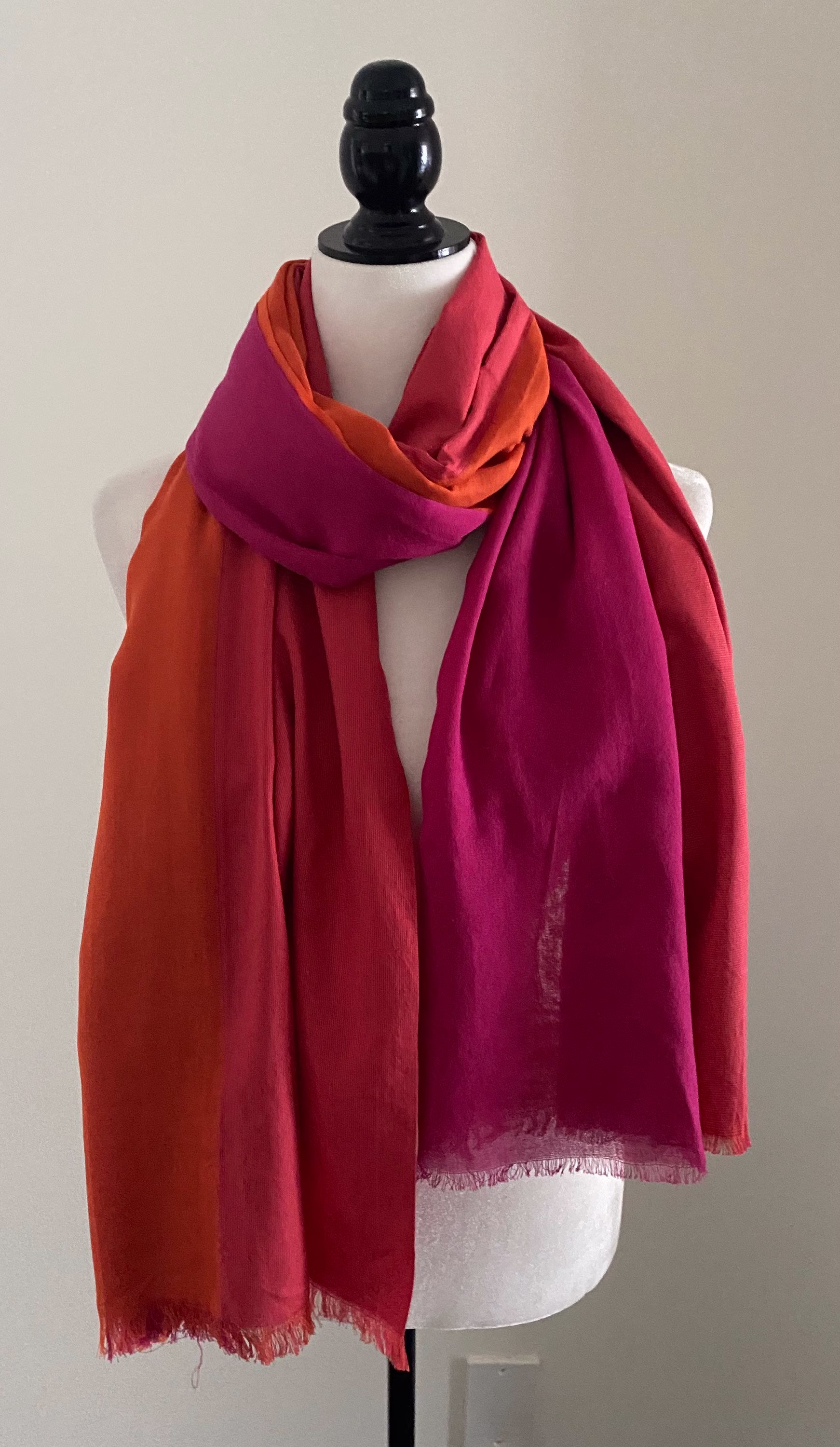 Red Orange Coral Pink All Season Scarf|Warm Winter Scarf| Scarf For Women|Multi Layered Scarf|Imperfect
