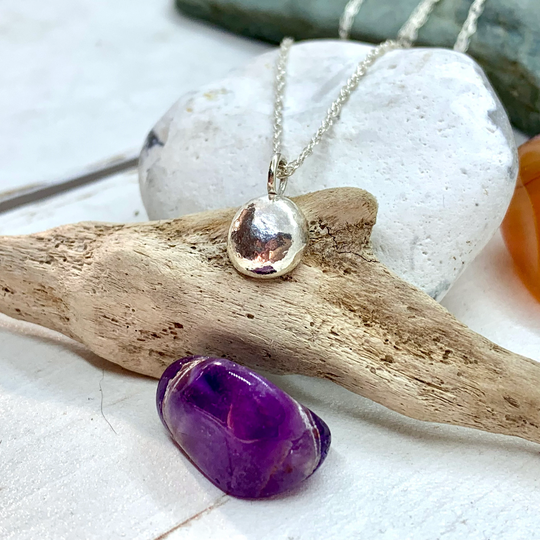 Organic Molten Silver Pebble Necklace. Silver Nugget Pendant Recycled 925 Melted Silver. Perfect For Layering. Minimalist Jewellery, Rustic
