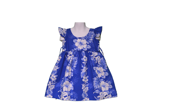 Blue Hibiscus Girl's Hawaiian Dress | Little Girl Dresses 100% Cotton Made in Hawaii Summer For Kid