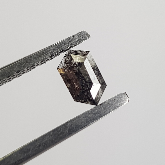 5.4mm/0.22Ctw Clear Black Long Hexagon Shield Shape Salt & Pepper Rose Cut Natural Loose Faceted Diamond Cabochon, Dds734/18