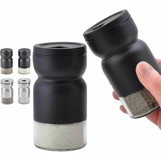 Set of 2 Glass Salt and Pepper Shakers with Adjustable Pouring Holes - Stainless Steel Salt and Pepper Shakers - Farmhouse Salt and Pepper Shakers