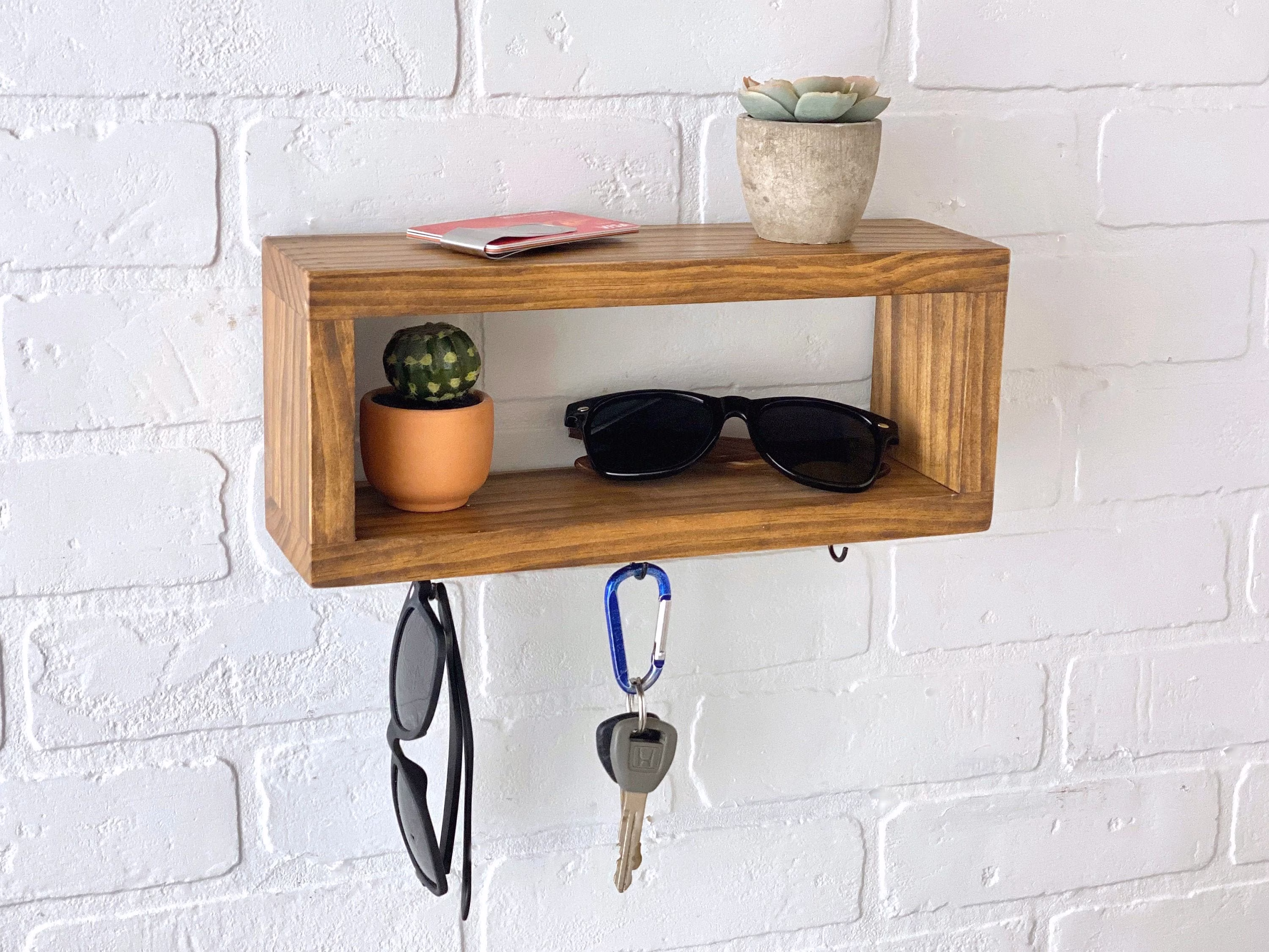 Entryway Sunglasses & Keys Organizer | Floating Shelf With Hooks