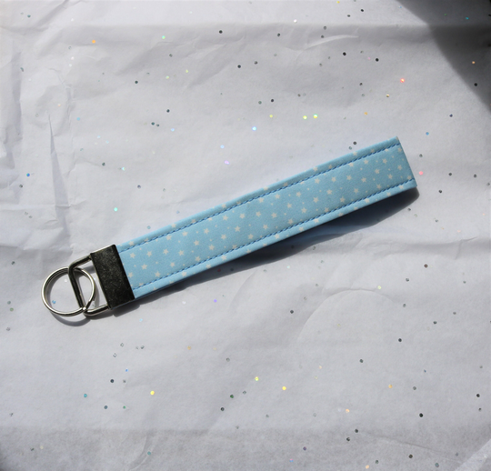 Powder Blue Stars Key Fob - Wristlet Galaxy Keychain Star