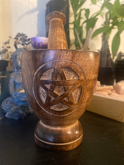 Pentagram Wooden Mortar & Pestle