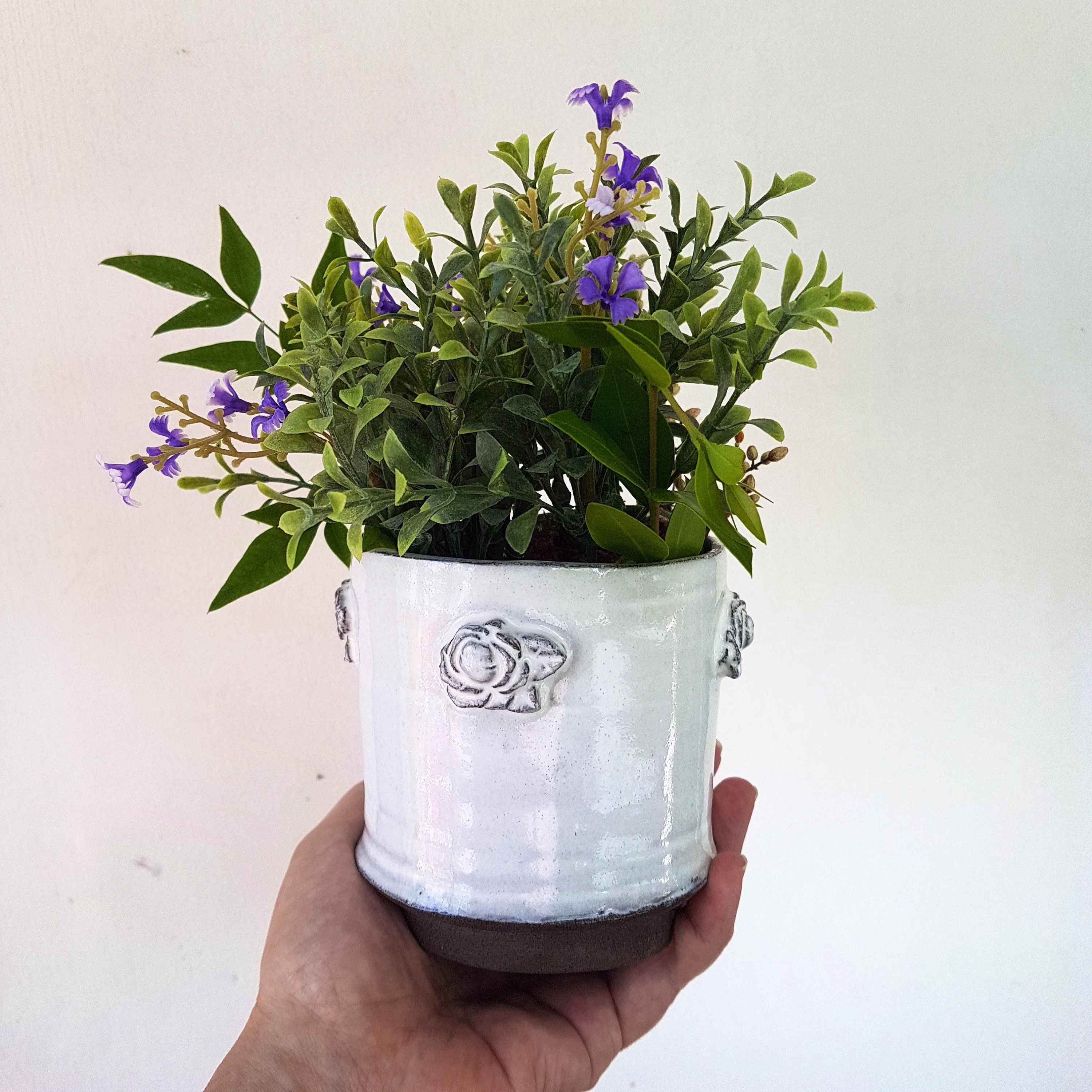 White Plant Pot, Kitchen Herb Planter, , Farmhouse Pottery , Shabby Chic Planter , Rustic Bathroom , Pottery