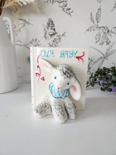 Our Baby Lamb Sheep Porcelain Book Planter Decor | Plant Pot Vintage Nursery Shelf Ornament
